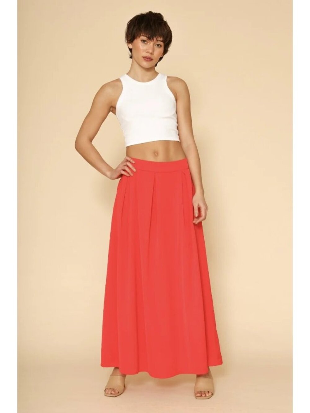 Miss Sparking Women’s Red High-Waist Pleated Maxi Skirt Size M